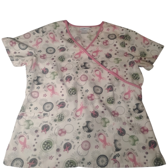 Scrubs Top Breast Cancer Pink and Gray Pattern - Picture 1 of 9